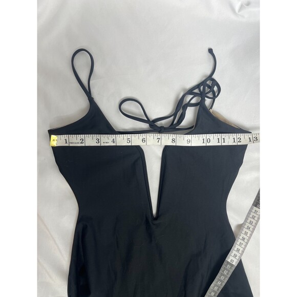 Reversible One Piece Swimsuit Black Beige Size S Plunging Open Back Minimalist - Picture 11 of 12